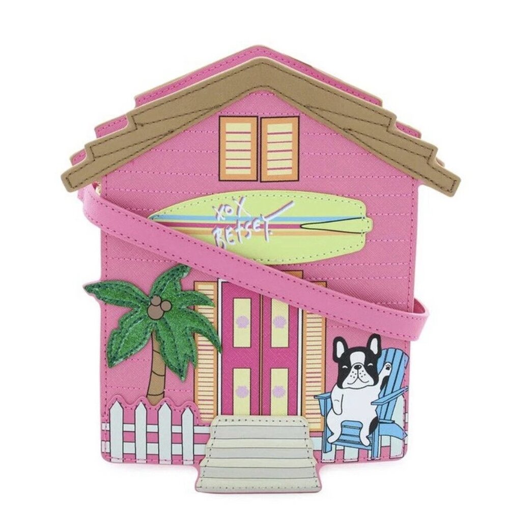 Betsey Johnson Dog Beach House Frenchie pink Crossbody Bag XO BEACH New no tag - Picture 3 of 9